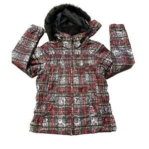 BODY GLOVE Womens Plaid Ski Snowboard Hooded Jacket Water Resistant raining L